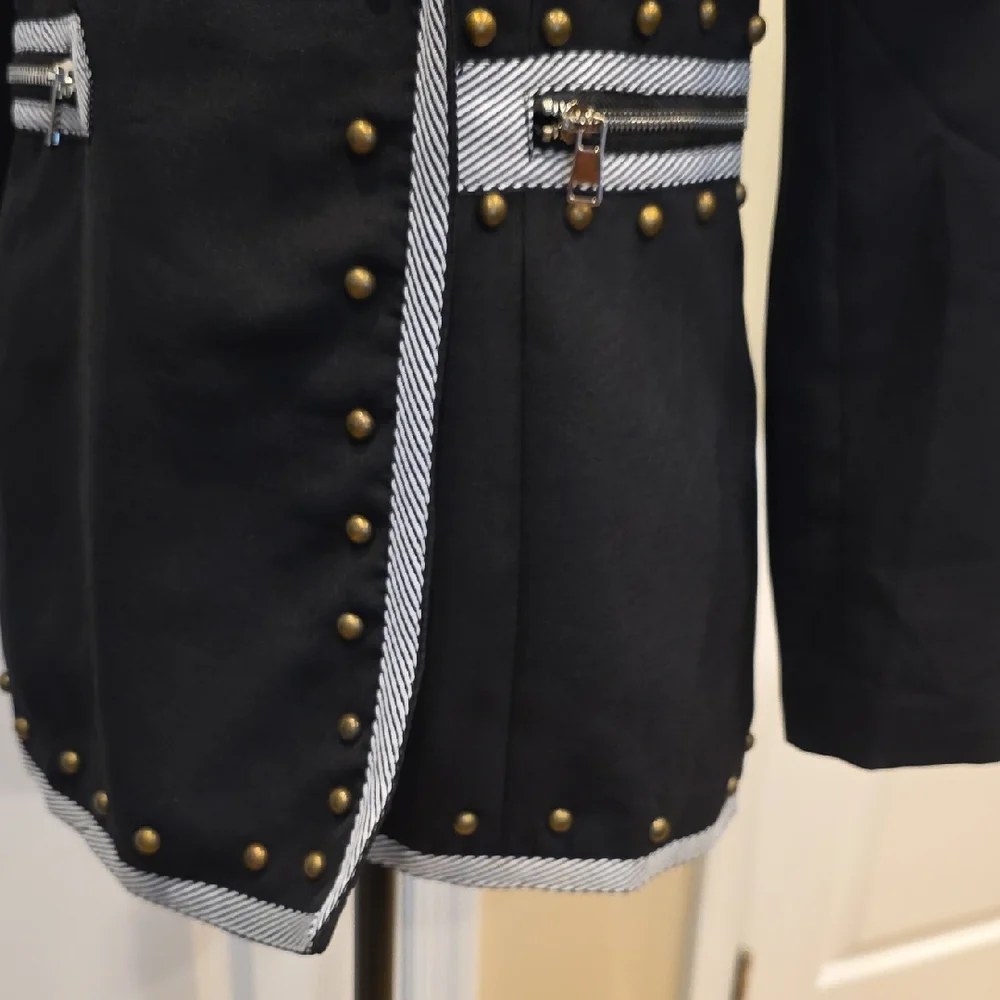 Chic Black Studded Women's Blazer - Picture 3 of 9